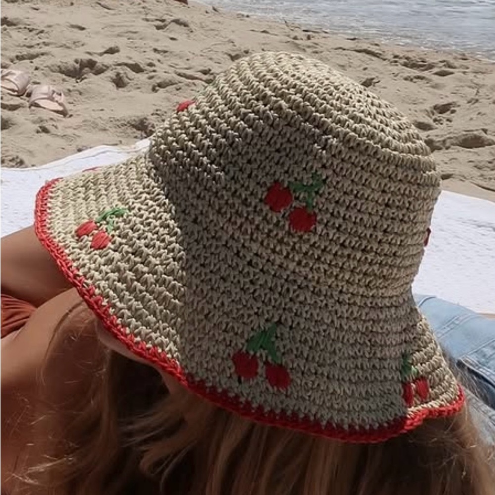 Zara Straw Hat with Red Cherry Design